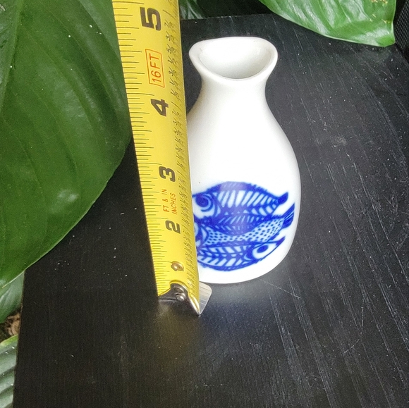 Porsgrund Norway Porcelain Flow Blue Fish Bottle Shaker Vase. VTG* - Picture 4 of 5